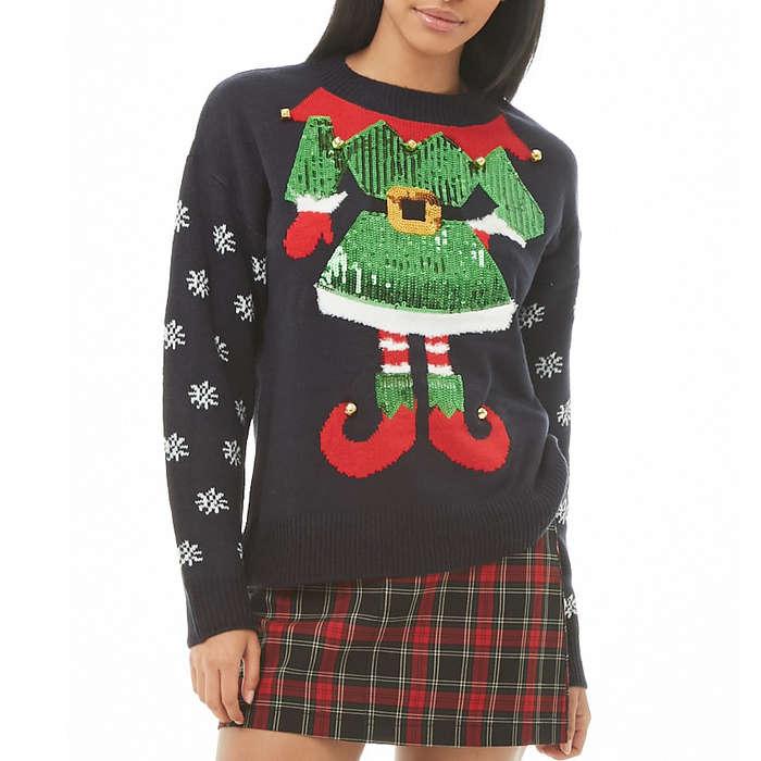 Forever 21 Sequin Elf & Snowflake Sweater