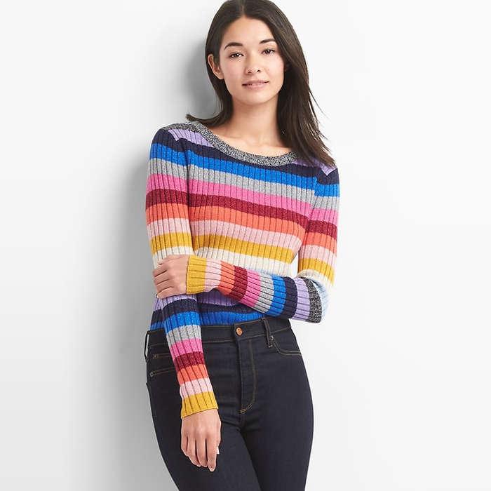 GAP Metallic Crazy Stripe Crewneck Sweater