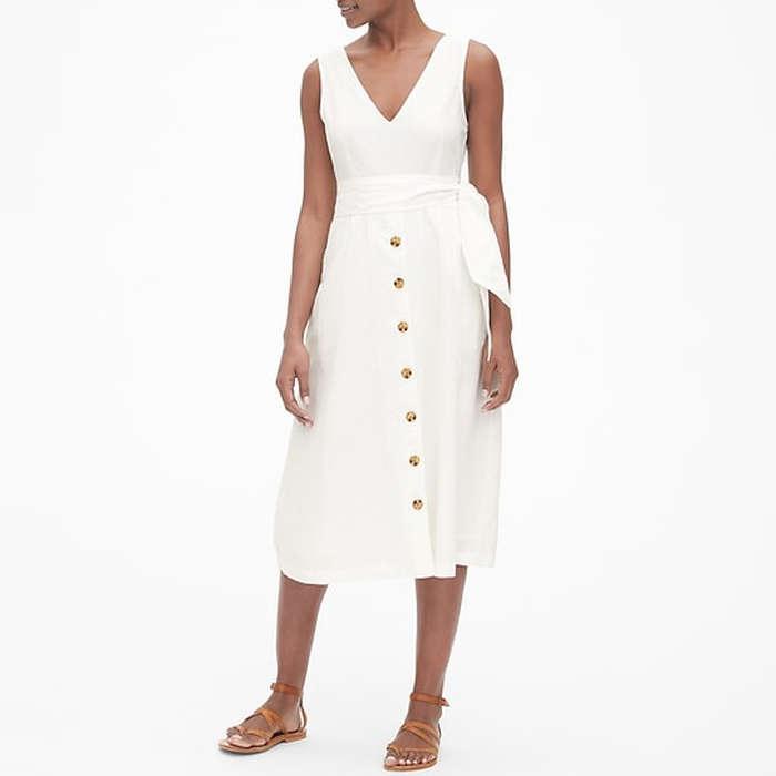 Gap Sleeveless Button-Front Midi Dress In Linen