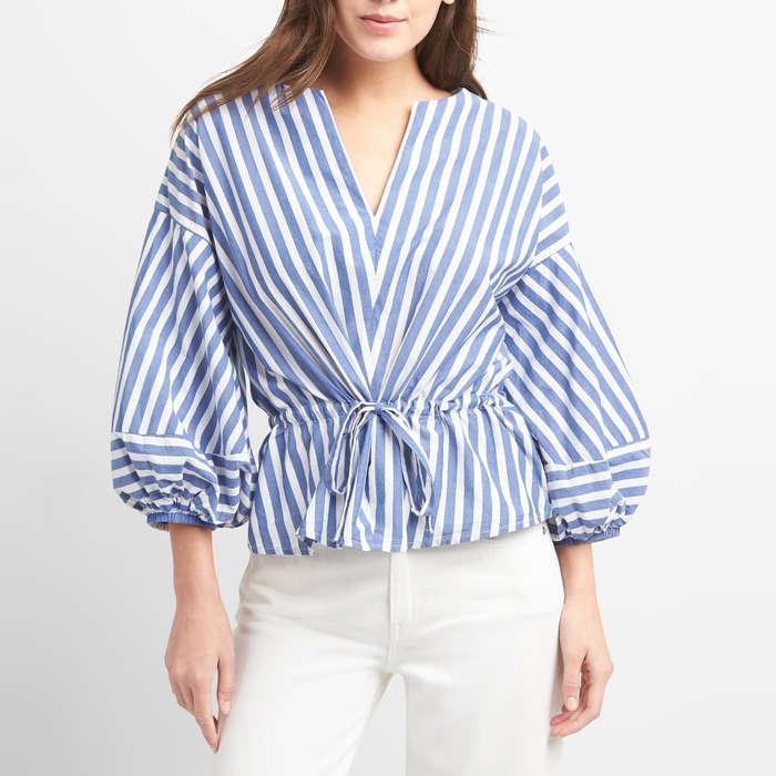 Gap Stripe Balloon Sleeve Top with Cinched Waist