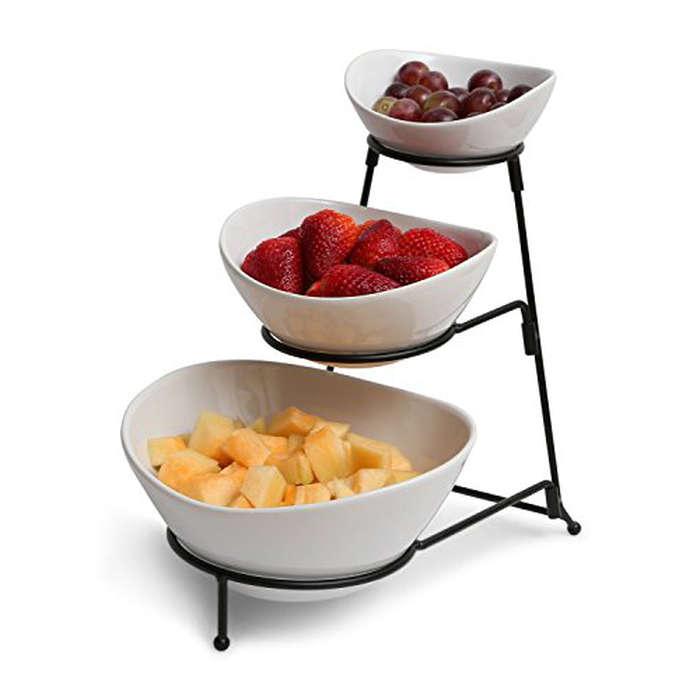 Gibson 3 Tiered Oval Chip And Dip Set With Metal Rack