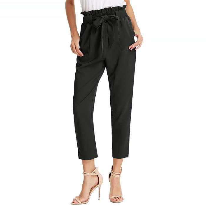 Grace Karin Cropped Paper Bag Waist Pants With Pockets