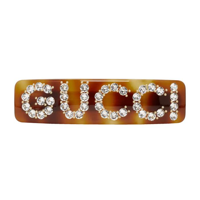 Gucci Tortoiseshell Crystal Logo Barette