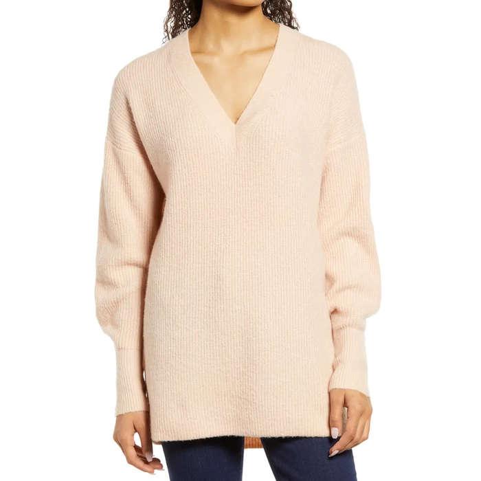 Halogen Cozy V-Neck Tunic Sweater