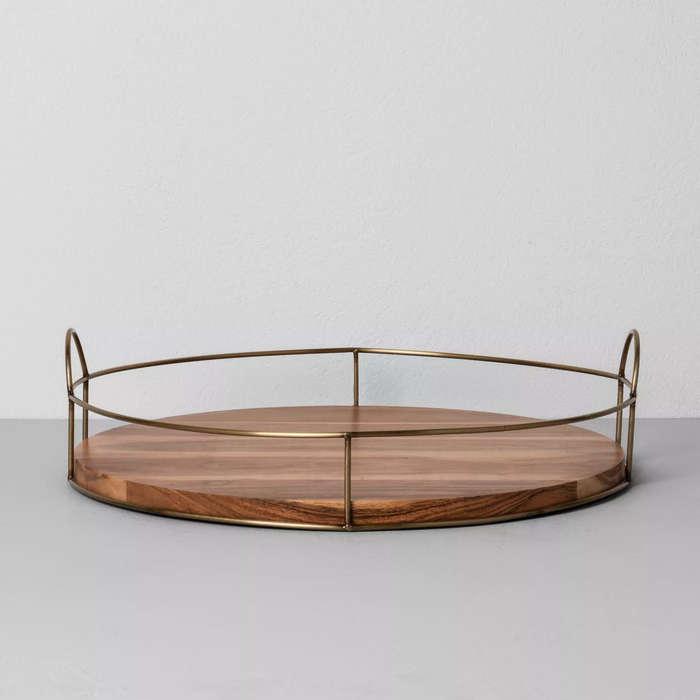 Hearth & Hand Round Wood and Wire Tray