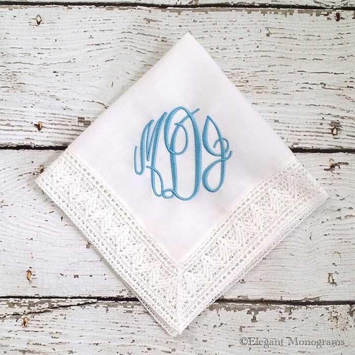 Heather Strickland Monogrammed Something Blue Bridal Embroidered Wedding Handkerchief