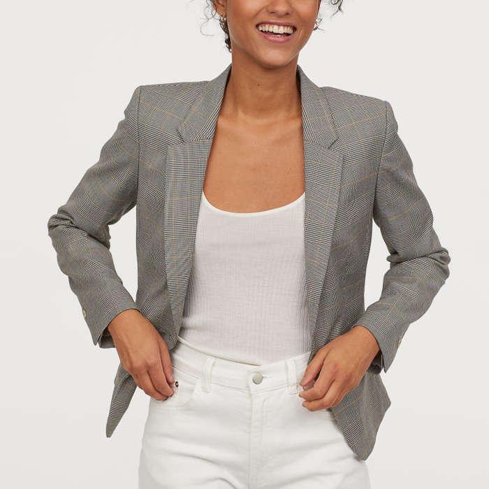H&M Fitted Blazer In Checked