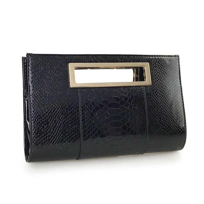 Hoxis Faux Patent Leather Metal Grip Clutch