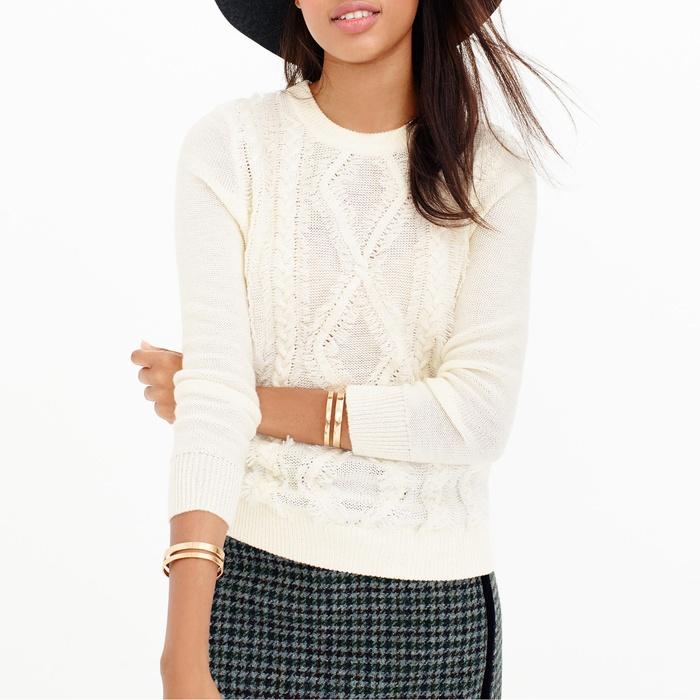 J. Crew Cable Crewneck Sweater with Fringe