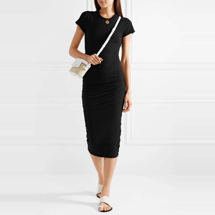 James Perse Ruched Stretch Cotton Midi Jersey Dress