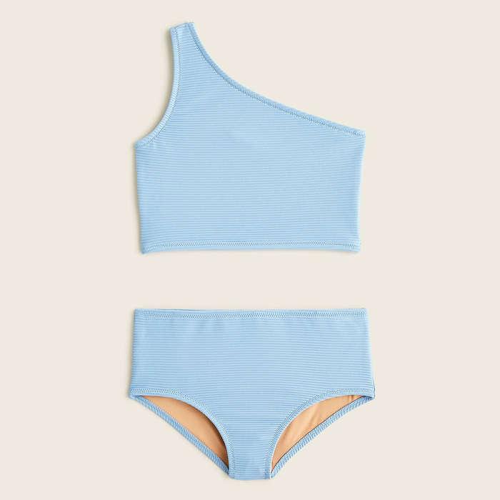 J.Crew Girls' Ribbed One-Shoulder Two-Piece Swimsuit With Upf 50+
