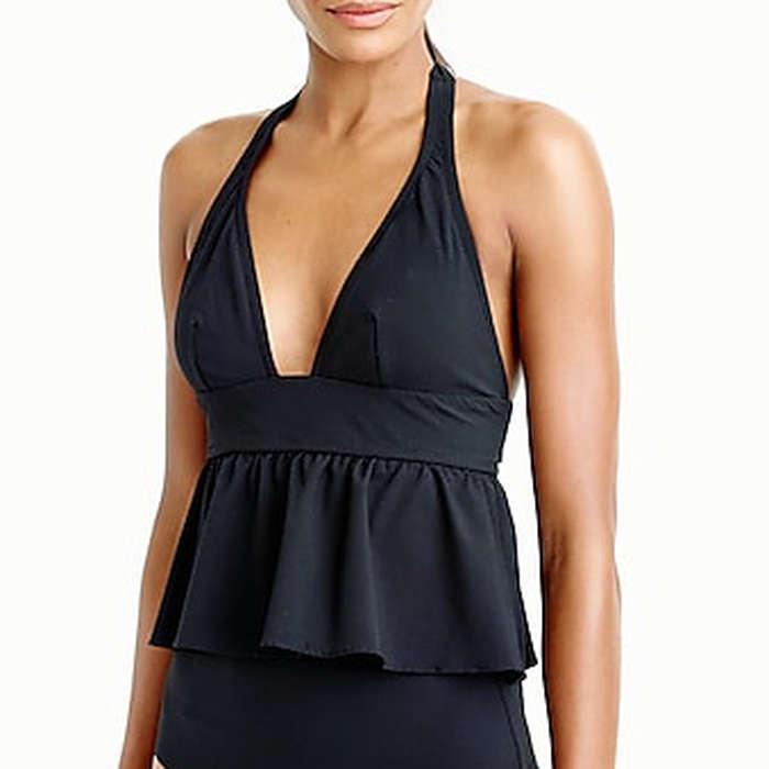 J.Crew Halter Peplum Tankini Top in Piqué Nylon