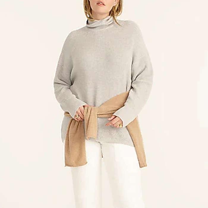 J.Crew Ribbed Cotton-Cashmere Relaxed Turtleneck Sweater