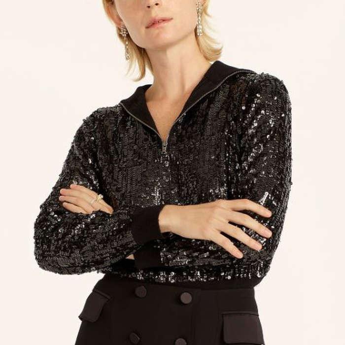 J.Crew Sequin Reversible Zip-Up Turtleneck Sweater