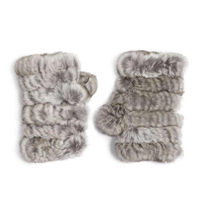 Jocelyn Genuine Rabbit Fur Fingerless Knit Mittens