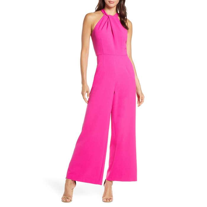 Julia Jordan Twist-Front Halter Jumpsuit