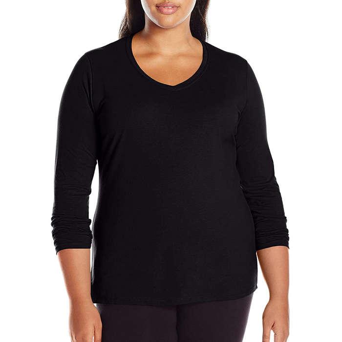 Just My Size Plus Size Vneck Long Sleeve Tee