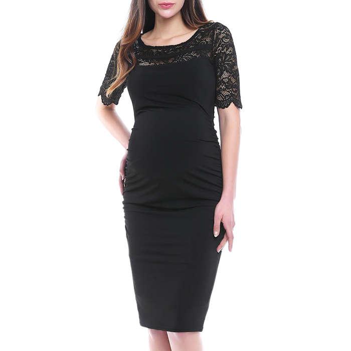 Kimi And Kai Lace Trim Ruched Maternity Dress