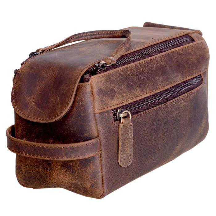 KomalC Genuine Buffalo Leather Unisex Toiletry Bag