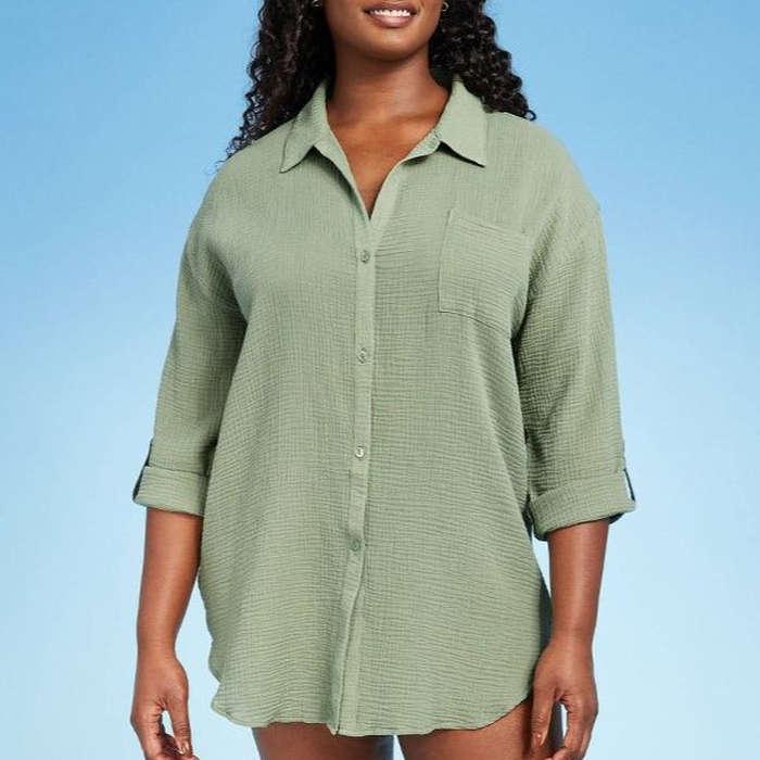 Kona Sol Button-Up Cover Up Shirtdress