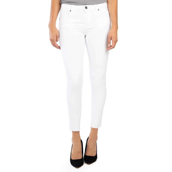 Kut From The Kloth Donna High Waist Raw Hem Ankle Skinny Jeans In Optic White