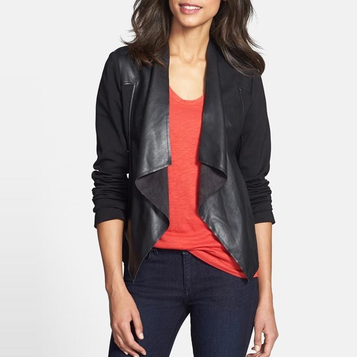 KUT from the Kloth ‘Lincoln’ Faux Leather Drape Front Jacket