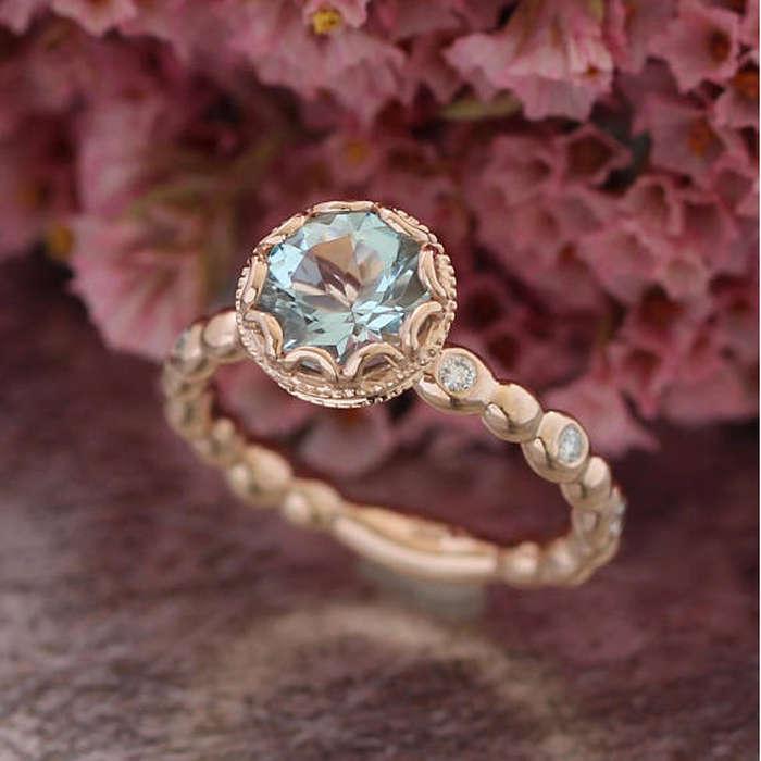LaMoreDesign Floral Aquamarine Engagement Ring in 14k White Gold