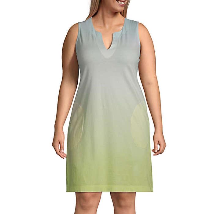 Lands' End Plus Size Cotton Jersey Sleeveless Swim Cover-Up Dress