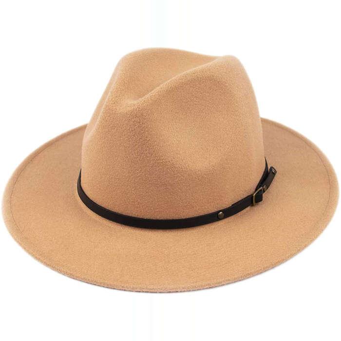 Lanzom Classic Wide Brim Wool Fedora Hat