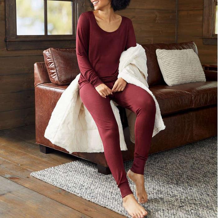 L.L.Bean Silk Pointelle Long-Sleeve Scoopneck and Pants