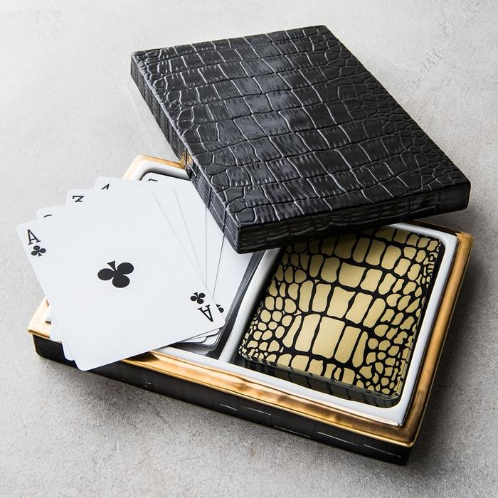 L'Objet Crocodile-Embossed Box with Playing Cards