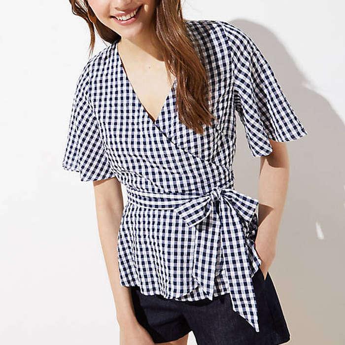 Loft Gingham Wrap Top
