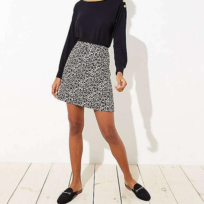 Loft Leopard Jacquard Pocket Skirt