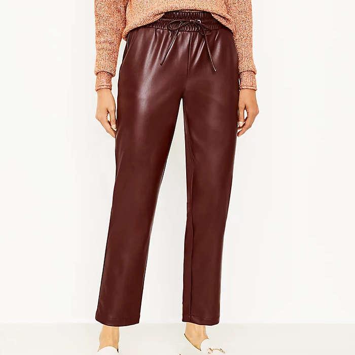 Loft Pull On Slim Pants In Faux Leather