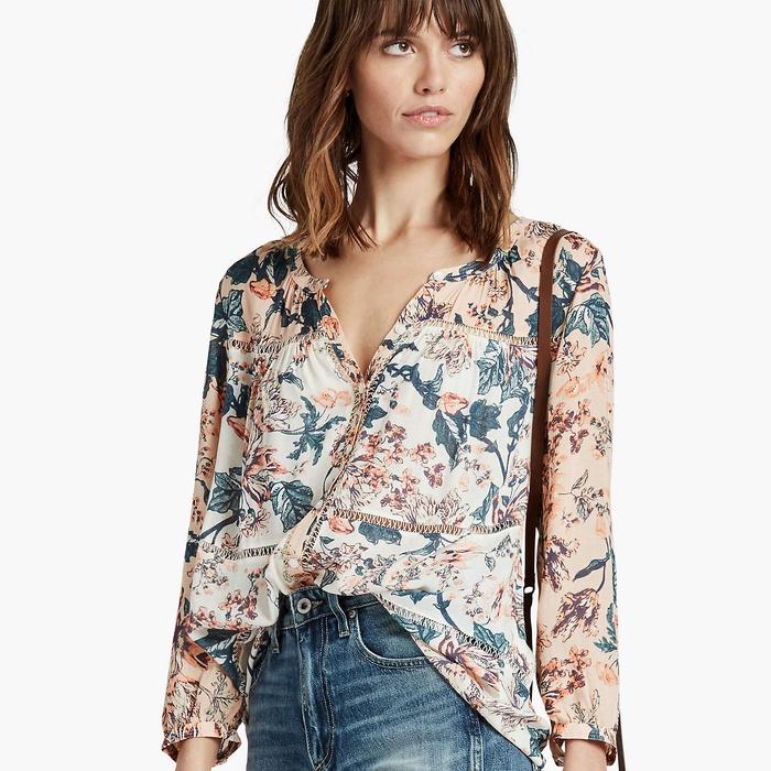 Lucky Brand Mixed Print Peasant Top
