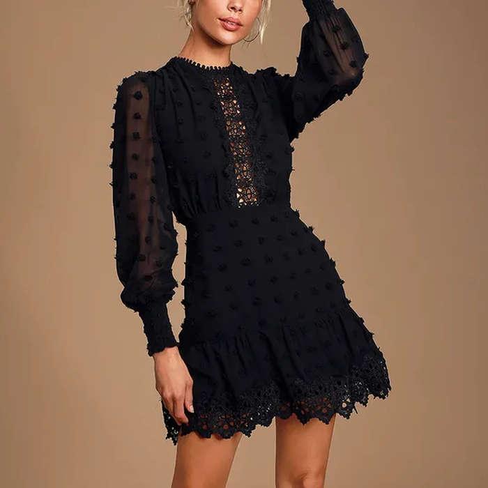 Lulu's Lust or Love Embroidered Lace Long Sleeve Dress