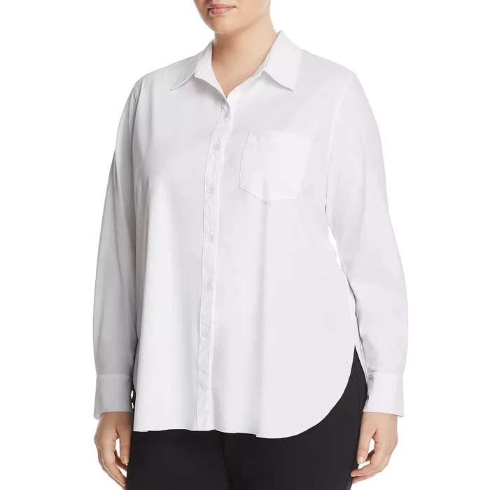 Lyssé Plus Schiffer Pocketed Pleated-Back Button-Down Shirt
