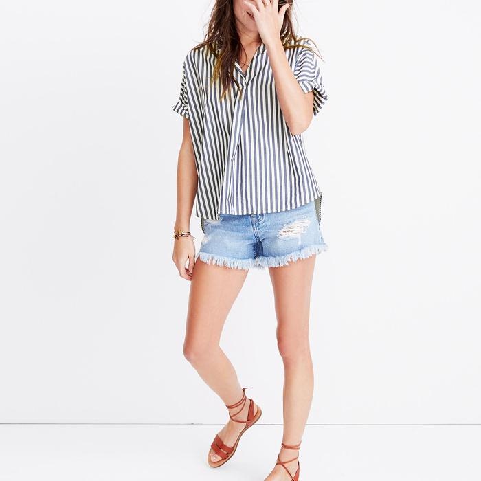 Madewell Courier Button Back Shirt in Stripe Mix