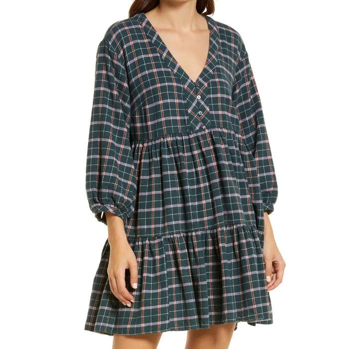 Madewell Flannel Colette Mini Dress In Plaid