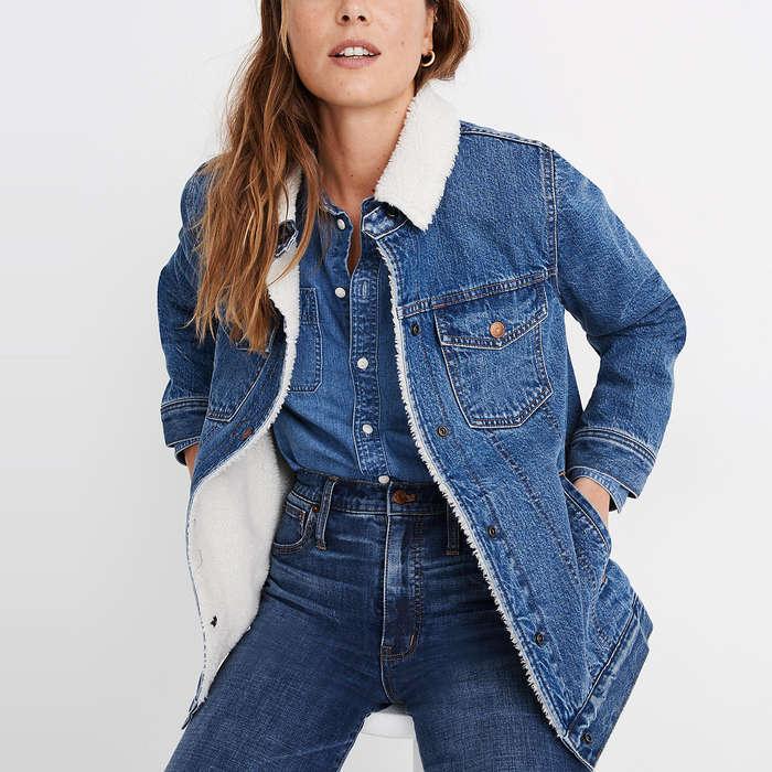 Madewell Oversized Jean Jacket in Donaway Wash: Sherpa Edition