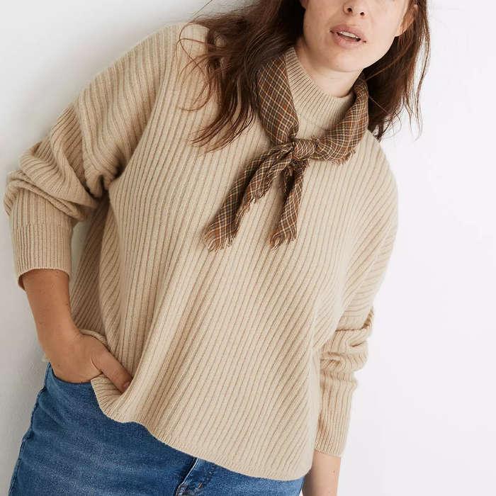 Madewell (Re)Sourced Cashmere Ribbed Mockneck Pullover Sweater