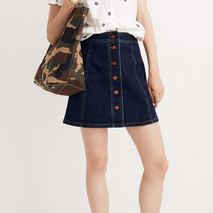 Madewell Stretch Denim A-Line Mini Skirt: Button Front Edition