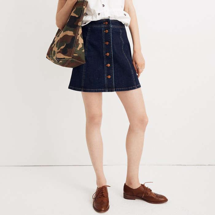Madewell Stretch Denim A-Line Mini Skirt: Button Front Edition