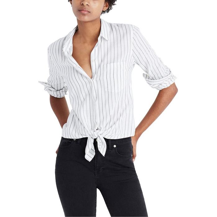 Madewell Stripe Tie Front Cotton Shirt