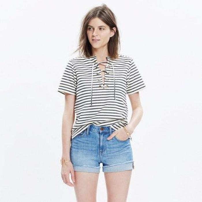 Madewell Striped Lace-Up Top