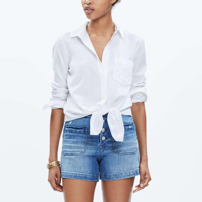 Madewell White Tie Front Shirt
