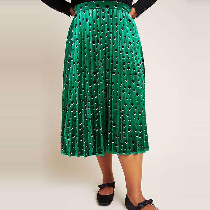 Maeve Carly Pleated Velvet Midi Skirt