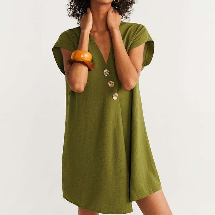 Mango Buttoned Textured Dress
