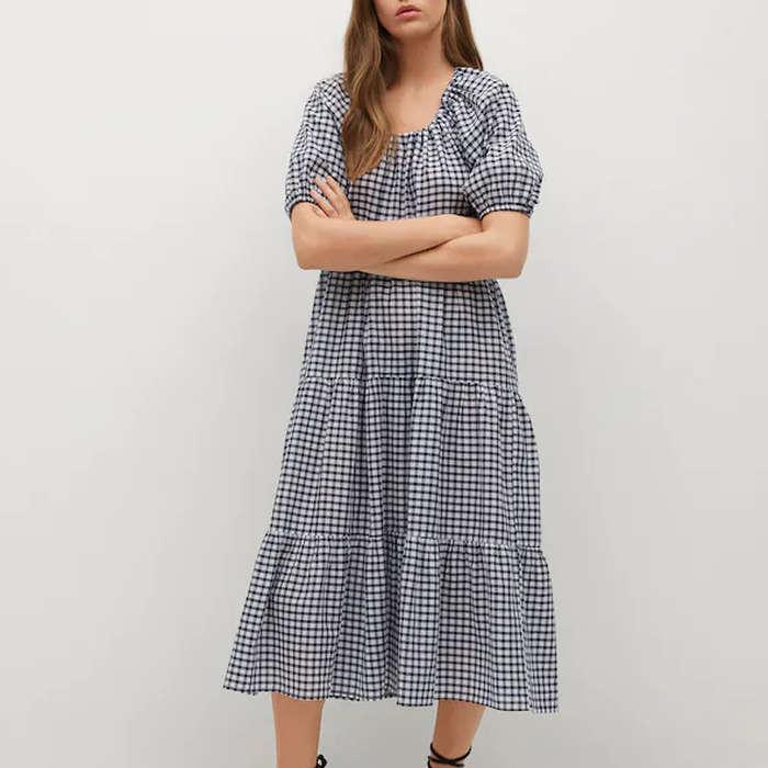 Mango Check Pattern Midi Dress