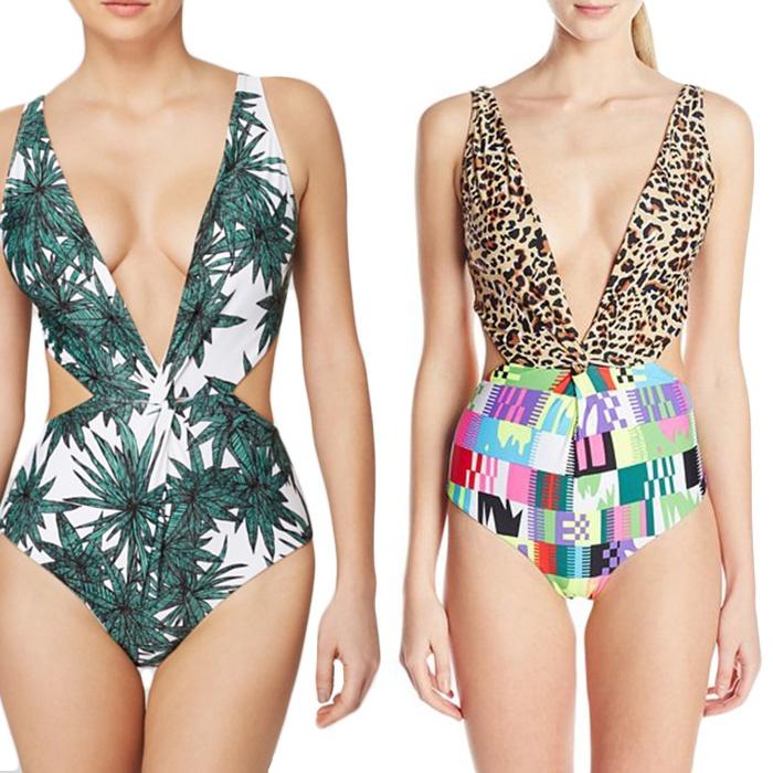 Mara Hoffman Front-Twist One-Piece Swimsuit in Multi-Patterned and Harvest